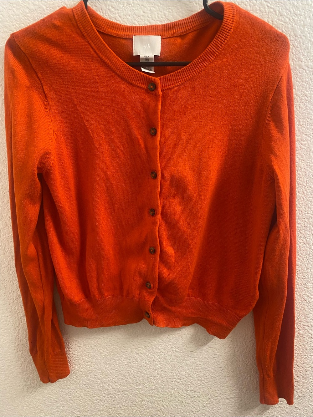 H&M Orange Crewneck Button Cardigan